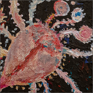 A closer look on a detail of acrylic painting titled LAZARUS.